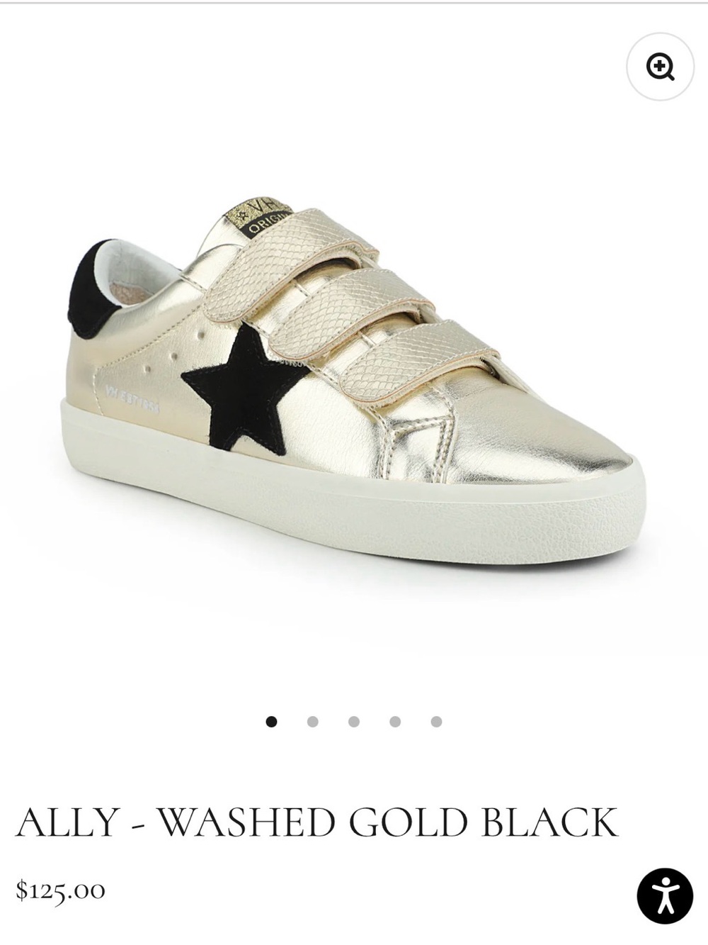 Vintage Havana Ally Washed Gold Sneakers with Black Star and heel trim Sz 7